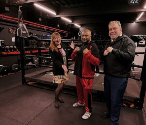 Sam Nankani with depty mayor Lynne Hale and Mayor of Croydon Jason Perry on the right